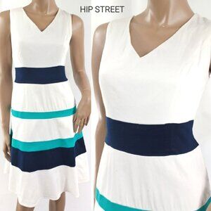 EVAN PICONE BLACK LABEL Dress Sleeveless V Neck Stripe Band Stretch Cotton 2